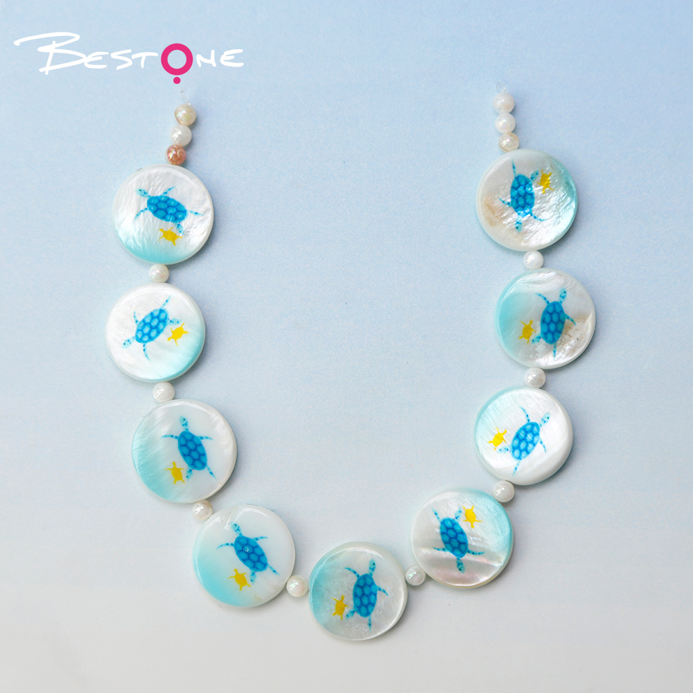 Printed Shell Disc Marine Theme Bead Strand