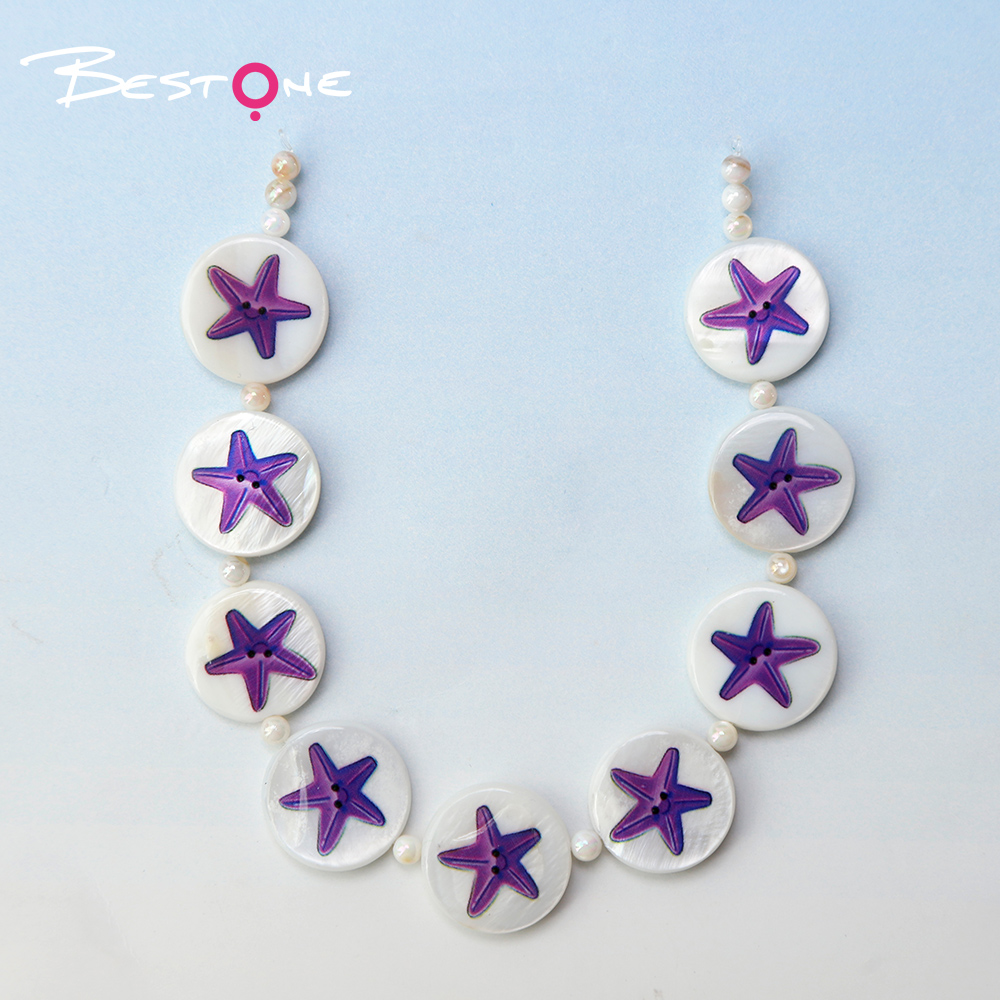 Printed Shell Disc Marine Theme Bead Strand