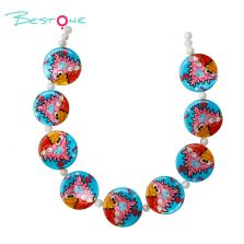 Printed Shell Disc Blue Ocean Theme Bead Strand