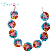 Printed Shell Disc Blue Ocean Theme Bead Strand