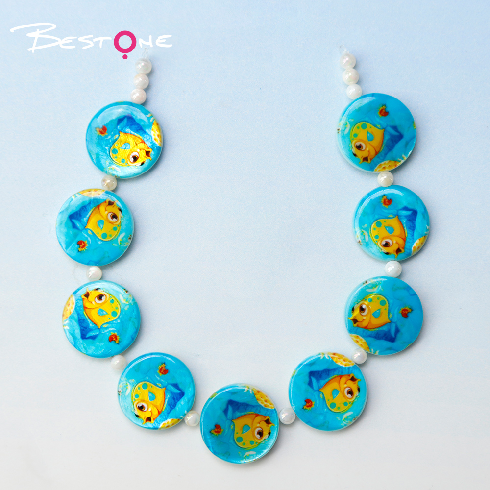 Printed Shell Disc Blue Ocean Theme Bead Strand