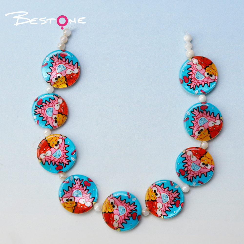 Printed Shell Disc Blue Ocean Theme Bead Strand