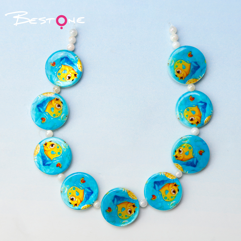 Printed Shell Disc Blue Ocean Theme Bead Strand