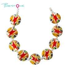 Printed Shell Disc White Base Marine Theme Bead Strand