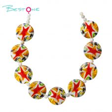 Printed Shell Disc White Base Marine Theme Bead Strand
